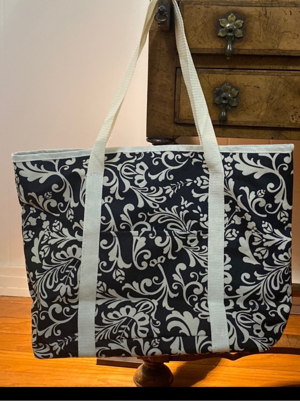 New Directions black & ivory printed canvas tote